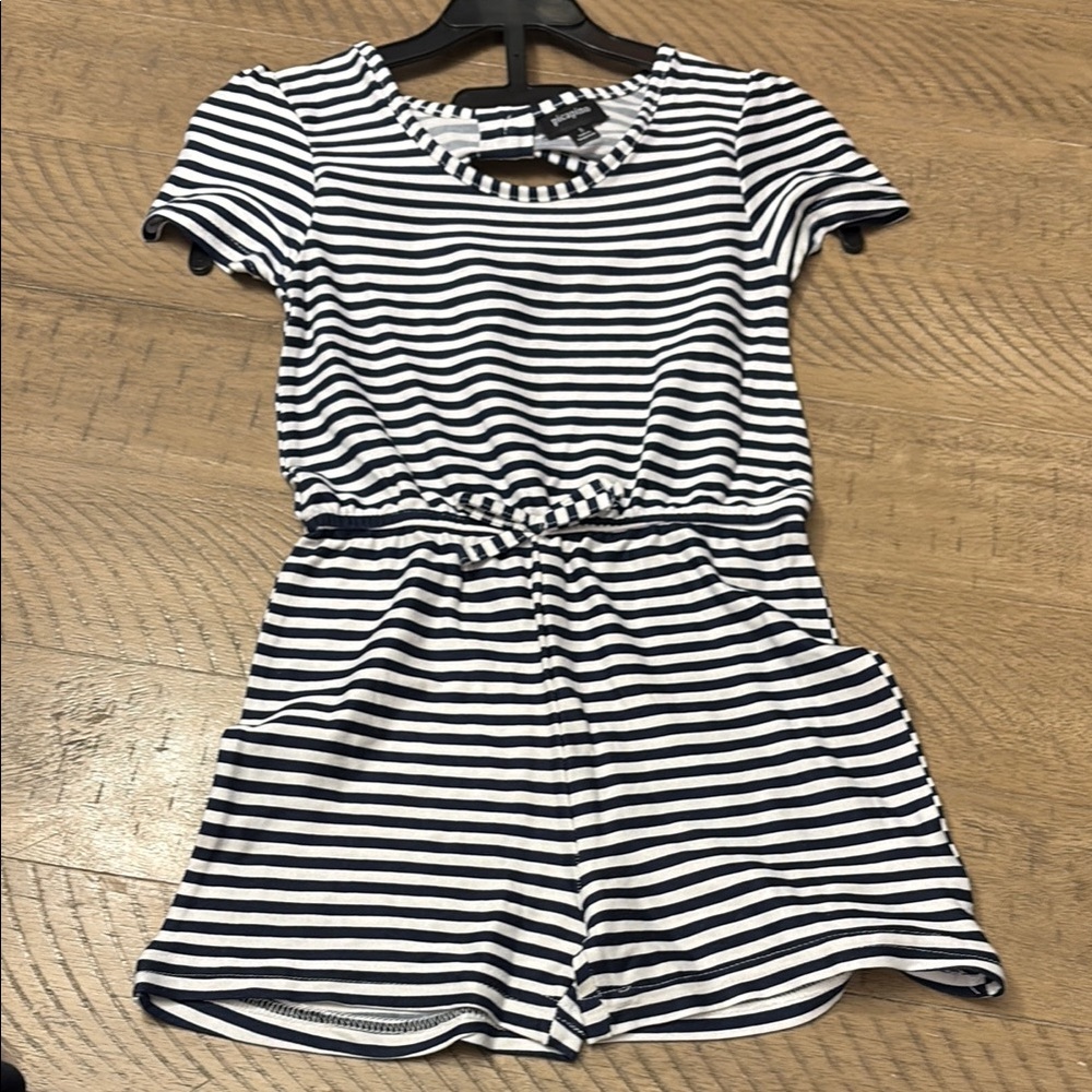 Striped Navy and White Kids Romper